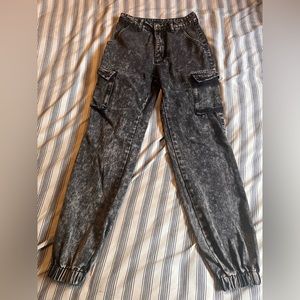 Acid-Washed Black/Grey Jogger Jeans